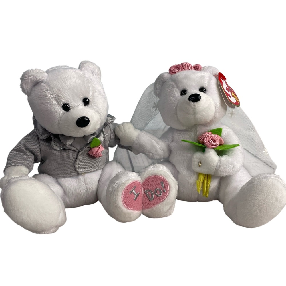 WE DO Ty Original Beanie Babies Wedding Bears Bride Groom Plush Set